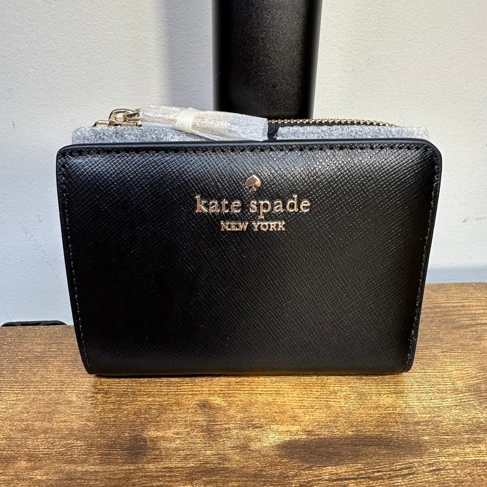 Kate Spade Madison Small L-Zip Wallet Black Saffiano Leather KH615 NEW